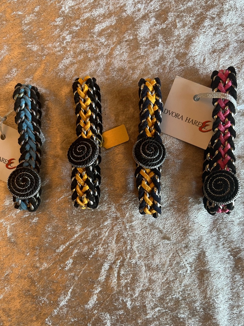 4 Braided Suede Bracelets - Colorful - Accented with Stone Button
